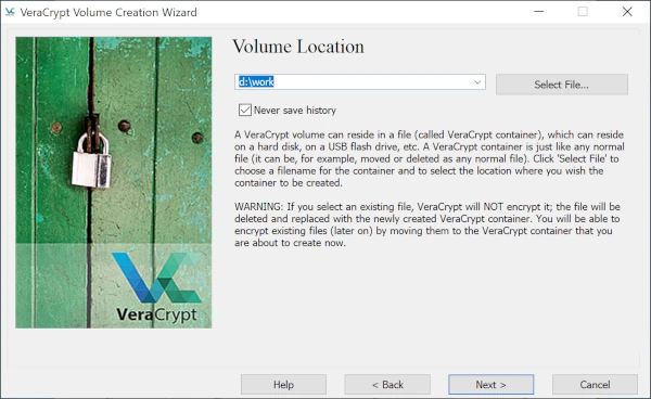 VeraCrypt Volume Location